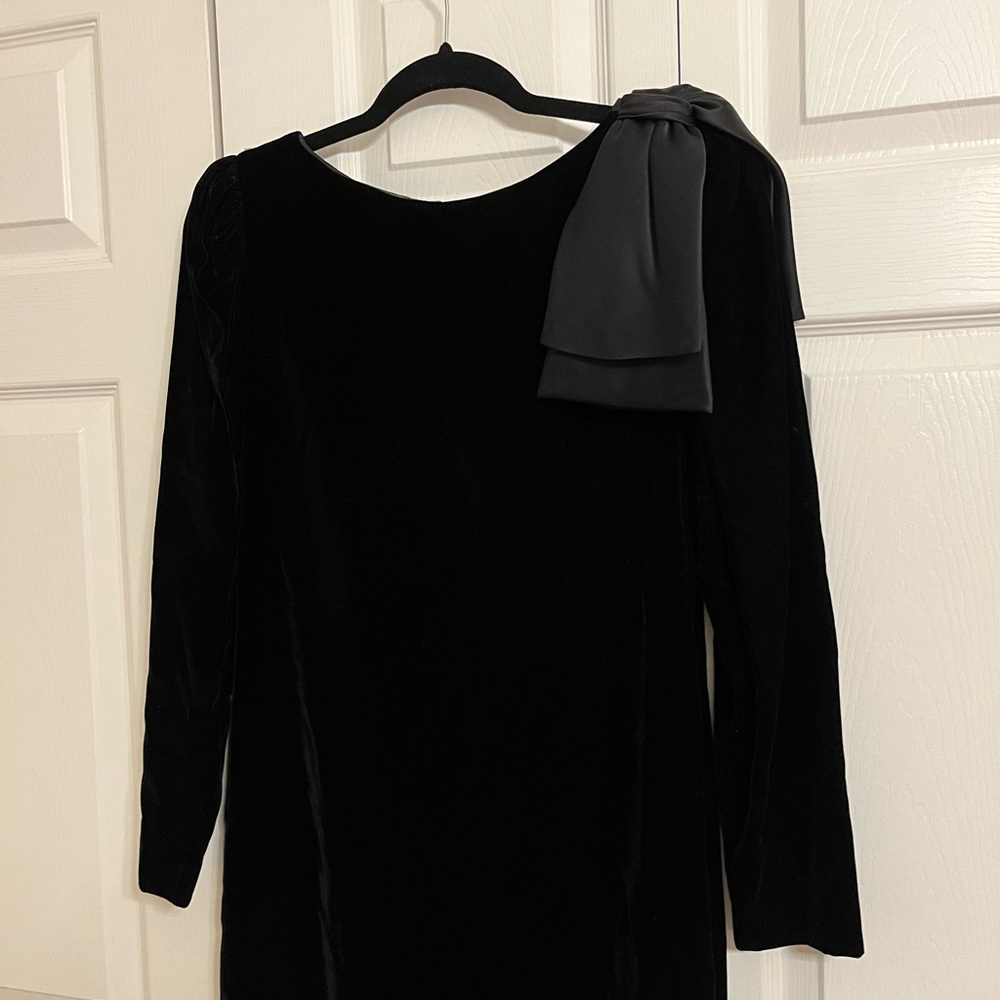 Bill Blass black velvet and satin bow dress